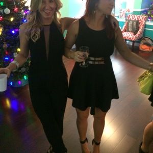 BCBGeneration Black Sleeveless Skater Dress with Metallic Belt